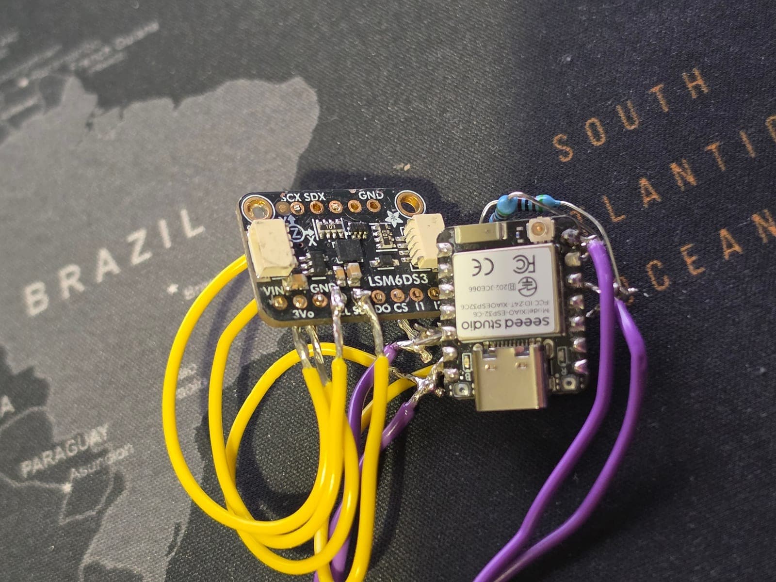 ClearZone PCB version one, an off-the-shelf component build wired up as the software development platform